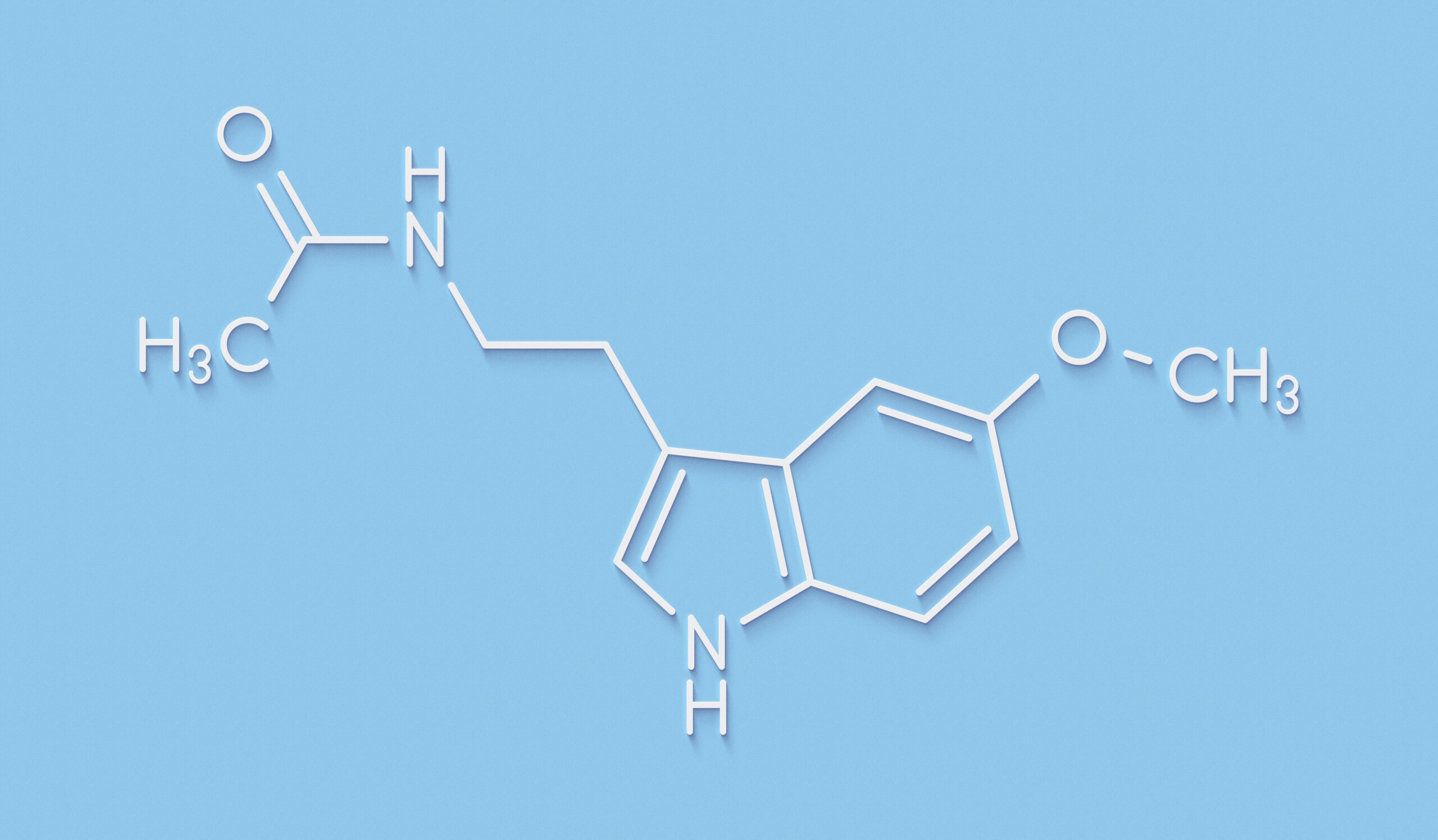 Melatonin hormone molecule. In humans, it plays a role in circad